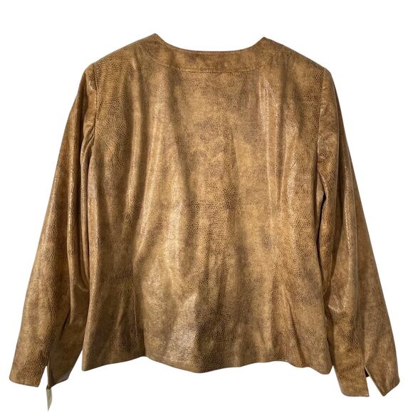 JM Collection Womens Textured Jacket Faux Snake Print Artsy Zip Up Tan Size 12 - Picture 3 of 8